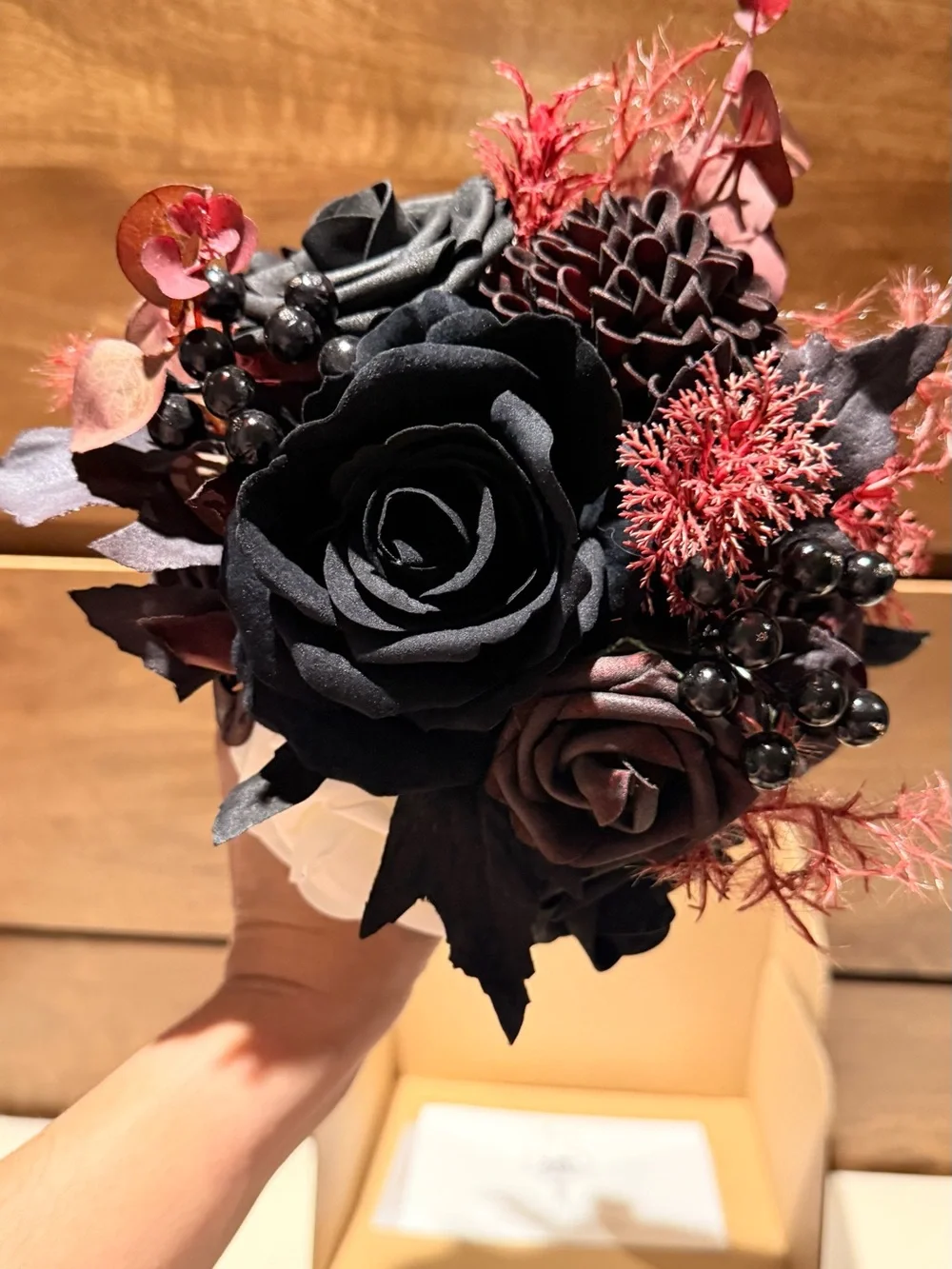 Ling's Moment Artificial Burgundy & Black Gothic Bouquet 7”